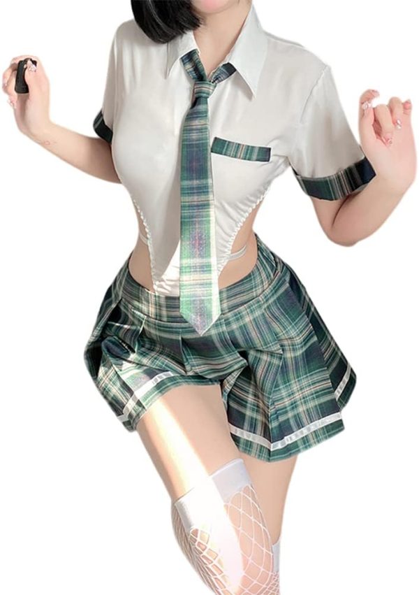 Japanese female student JK pleated skirt  anime jumpsuit sexy tight fitting pajama underwear
