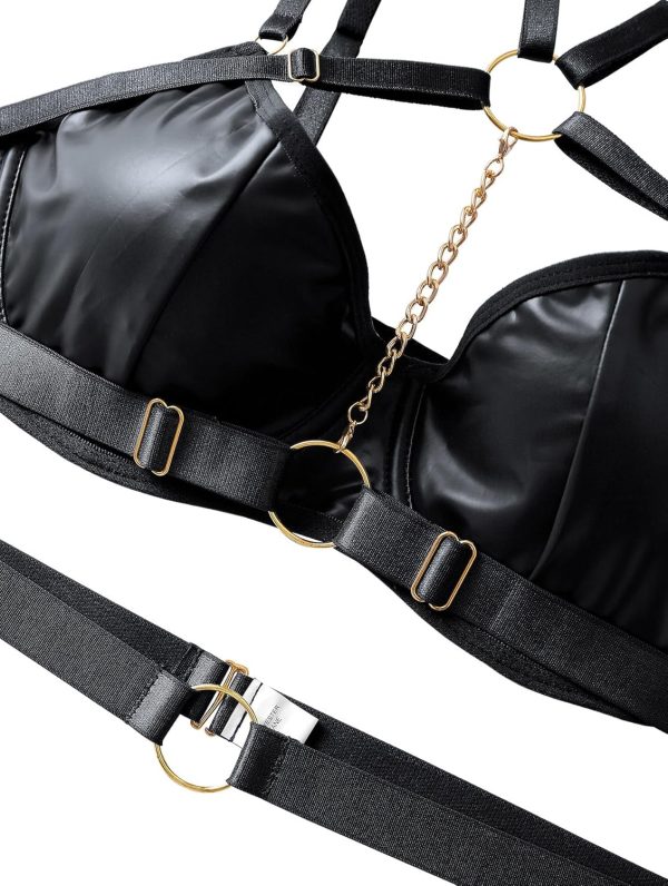 Sexy Pu Leather Strappy  Garter Belt Lingerie Set - Image 2